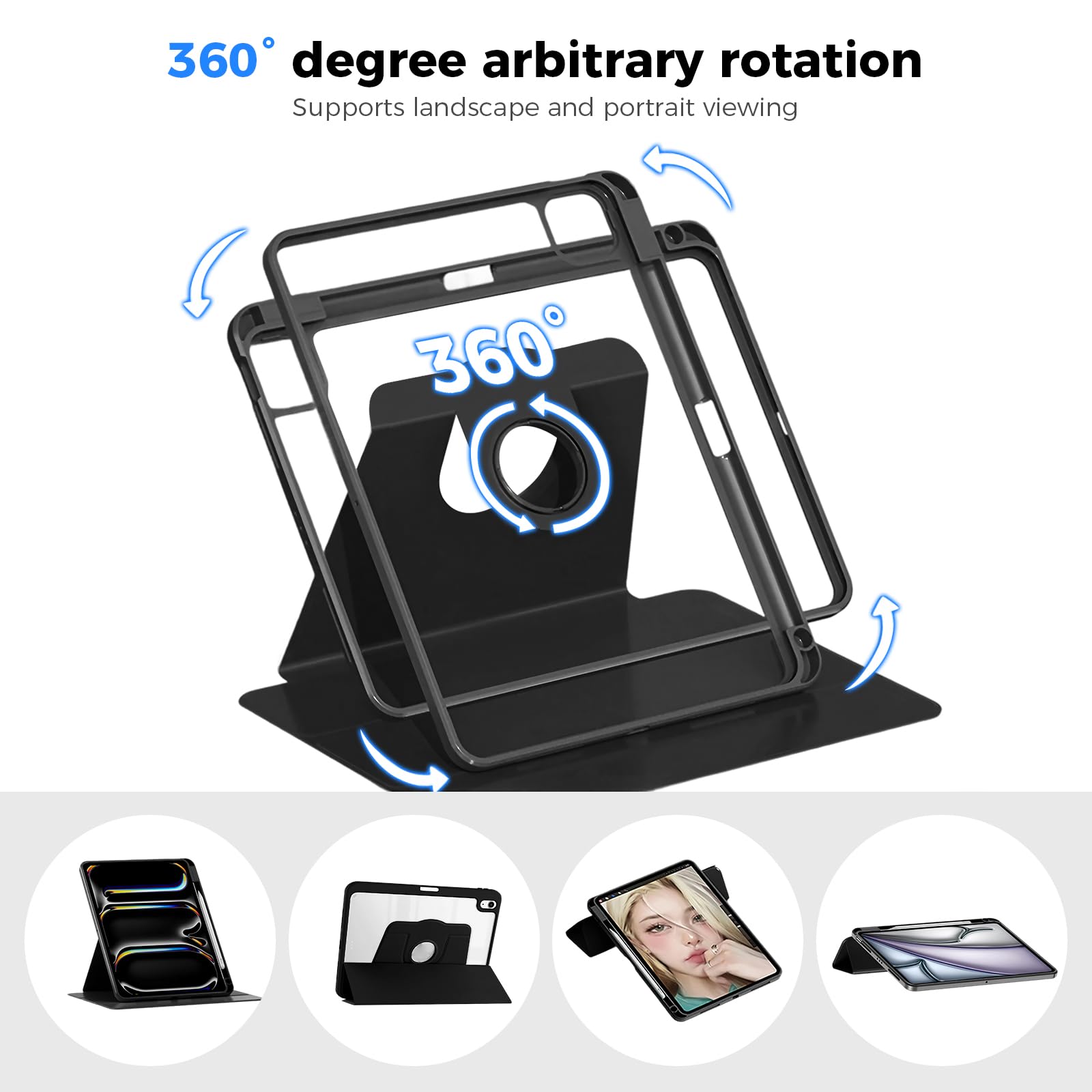 ZORBES Case for iPad 10th 10.9 in and 11th 11 in featuring 360° Rotating Stand | Clear TPU Shockproof Frame with Pencil Holder
