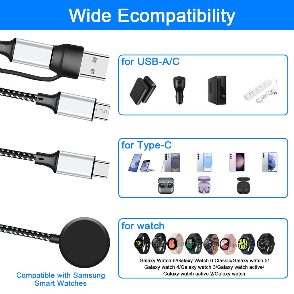 ZORBES USB C A Charger for Samsung Galaxy Watch with 3.9FT Nylon Cable | Type C Wireless Charging