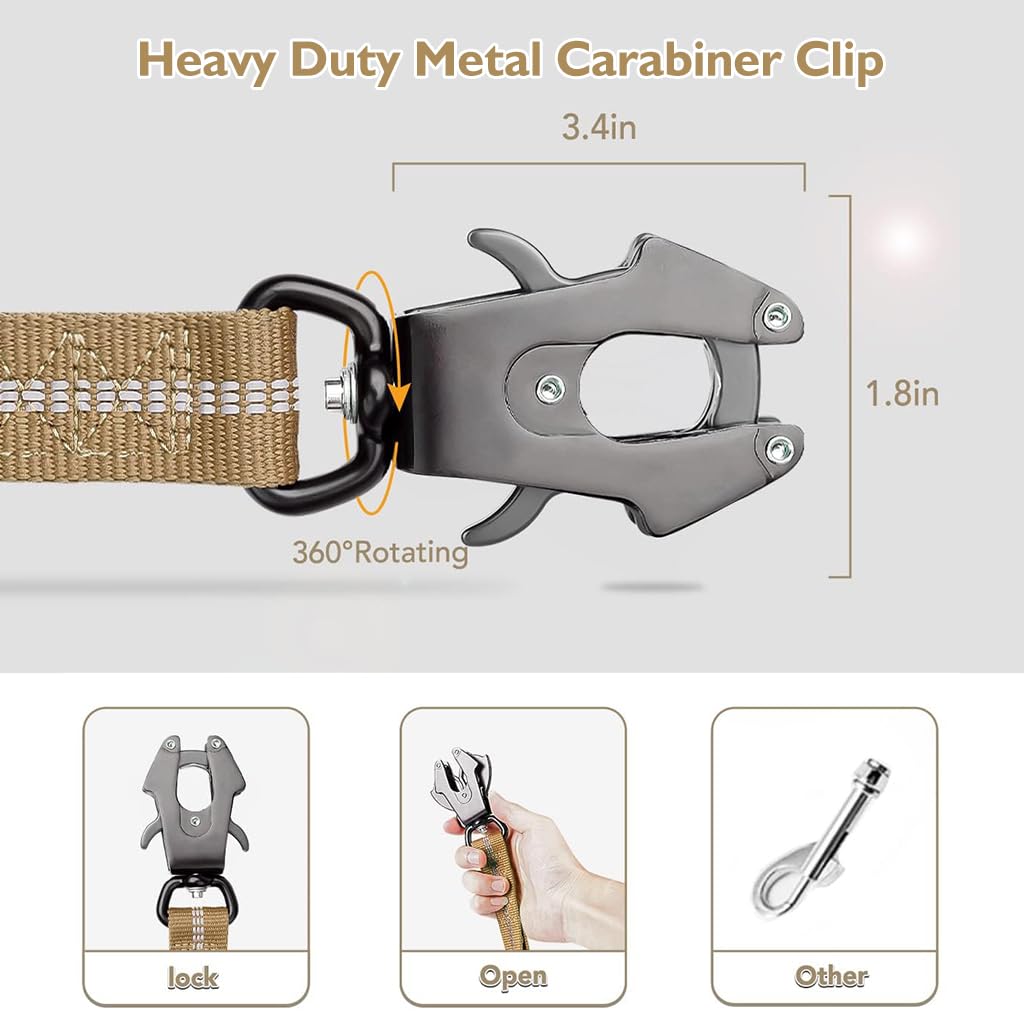 Qpets Tactical Dog Leash for Car and Walk Use with Bungee Design and 2 Control Handles | Polyester for Medium and Large Dogs