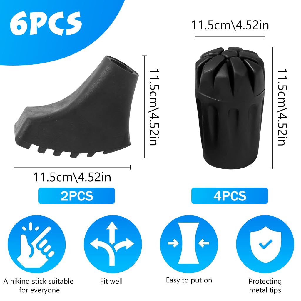 Proberos Trekking Pole Rubber Tips Replacement Kit 6 Pcs for Hiking and Walking | Anti Slip Feet for Outdoor Use