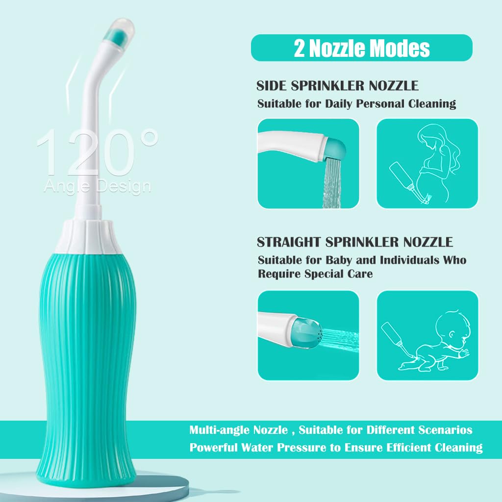 HANNEA® 450ml Portable Retractable Travel Bidet with Bag/2 Nozzles for Toilet Handheld Postpartum Perineal Cleansing Childbirth Cleaner - for Outdoor,Camping,Personal Hygiene (Green)