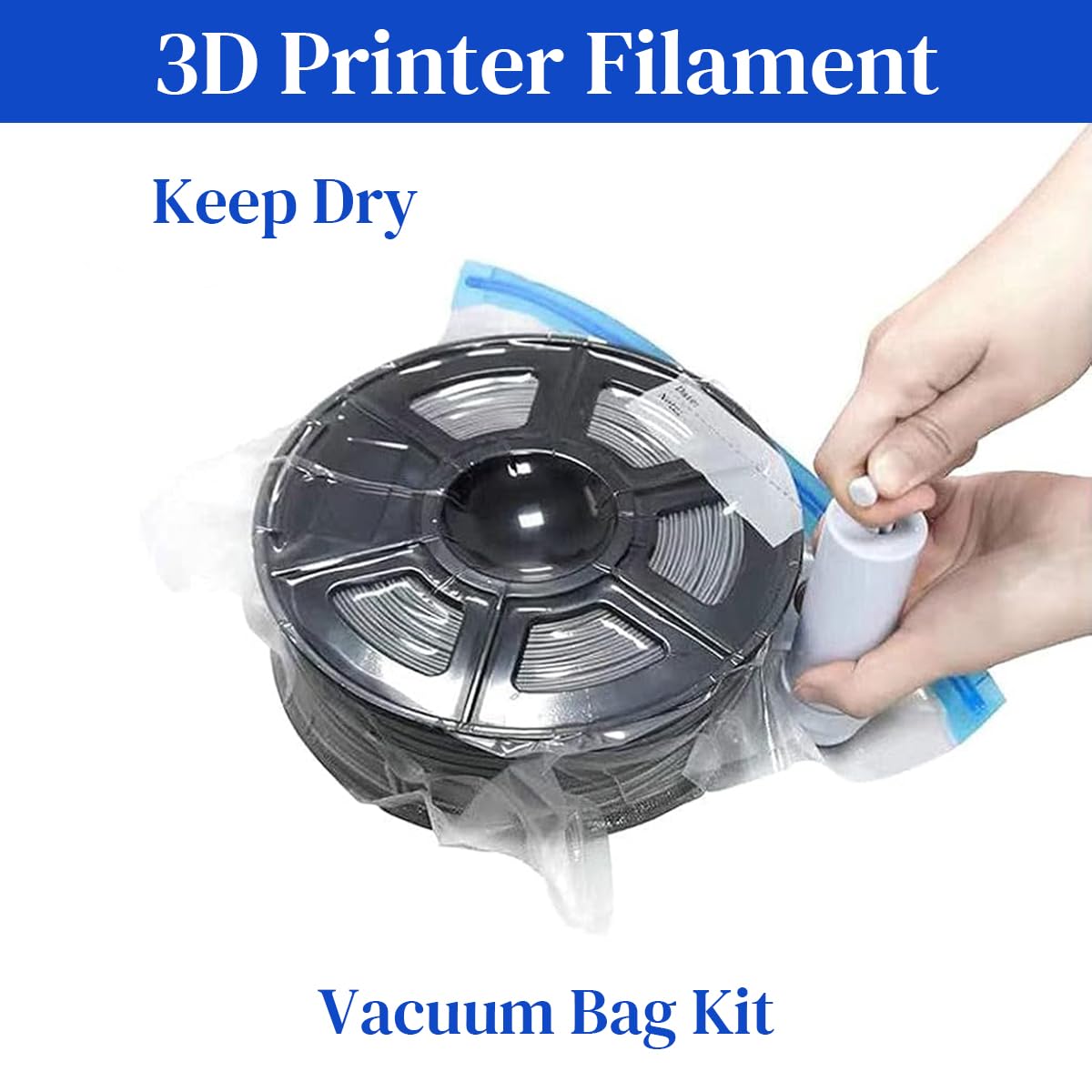 Serplex 3D Printer Filament Storage Bags 30pcs with Manual Air Pump and Sealing Clips | Reusable 30x34cm Vacuum Bags for PLA ABS PETG