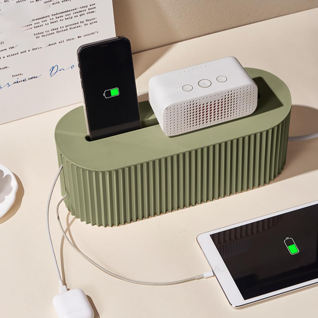 HASTHIP Cable Management Box for Home and Office with Phone Charging Stand | 33x13x11 cm