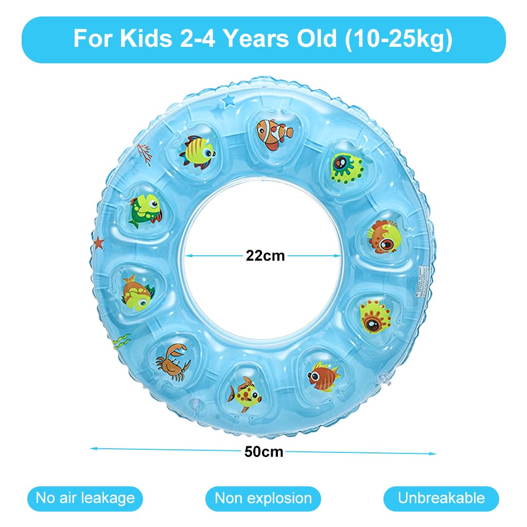 Proberos® Dual-Inflatable Baby Float With Sunshade - Parent-Child Interactive Swimming Ring, Steering Wheel Toy, Durable PVC, UV Protection Canopy, 110x65cm for 6-48M Infants, Kids Swimming Tube