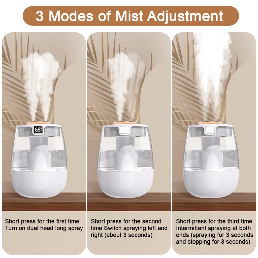 HANNEA Humidifier for Room with 1.3L Tank and 20dB Silent Operation | Night Mode Diffuser