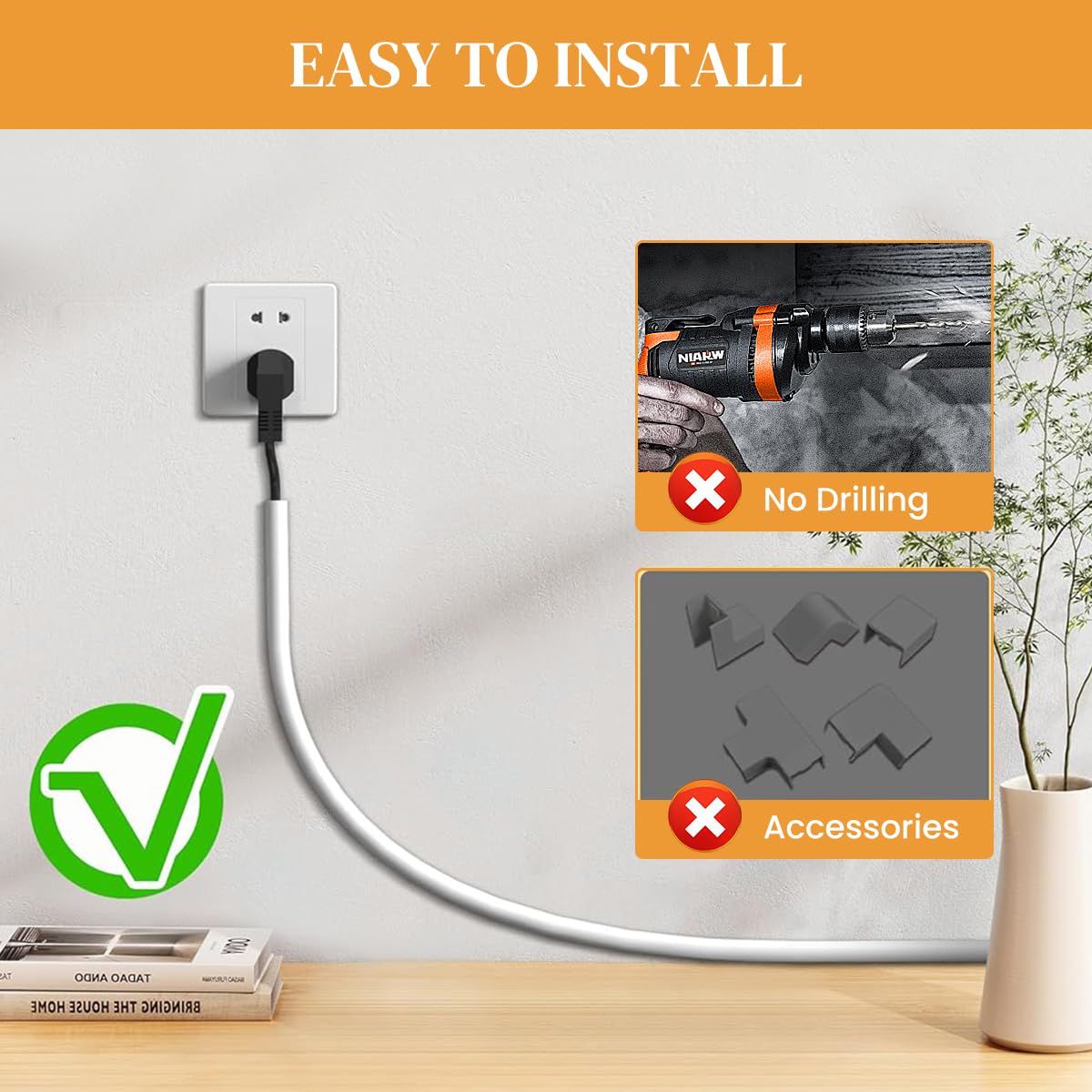 Serplex PVC Cord Cover 6.6ft for Home and Office Cable Management with Side Open Design