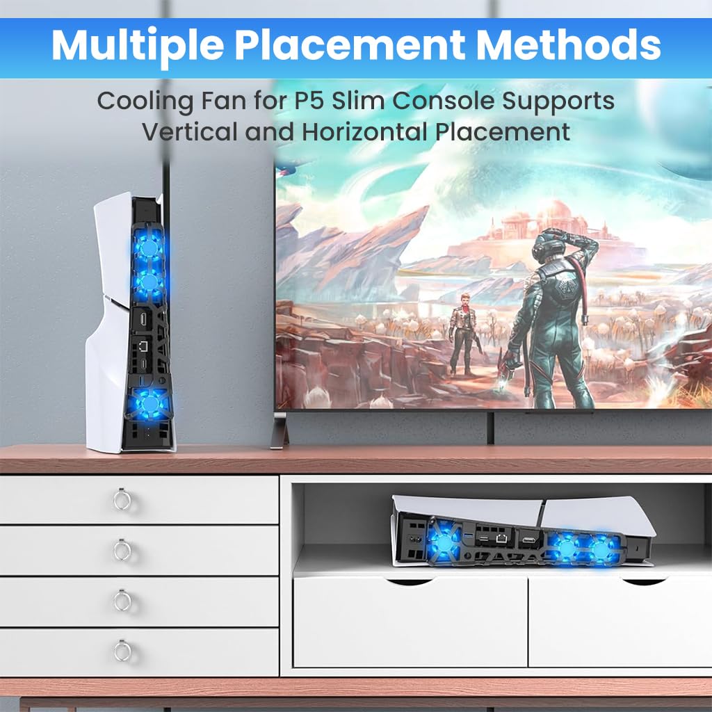 ZORBES LED Fan for PS5 Slim with 3 High-Speed Turbo Fans and USB 3.0 Port | Quiet Cooling Accessory