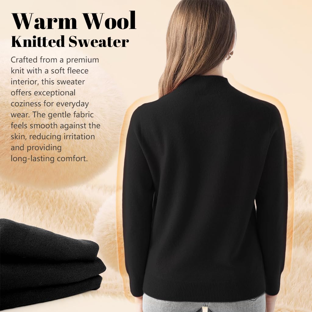 SANNIDHI Women's Cashmere Sweater for Fall Winter featuring Mock Neck and Slim Fit | Black Pullover