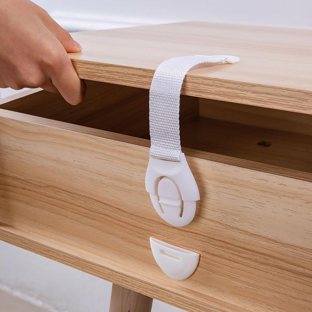 ZIBUYU Child Safety Cabinet Locks 10 Pcs for Cabinets and Drawers with Adhesive Strap | White