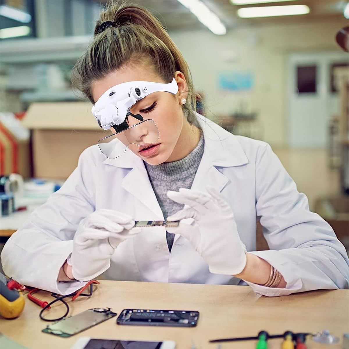 Serplex Magnifying Glasses for Crafts and Repairs with 5 Lenses 1X–3.5X and Flip-Up Design