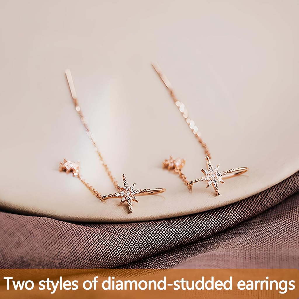 ZIBUYU Fancy Stars Needle Threader Earrings for Women with Tassel Chain | Elegant Gift Jewelry