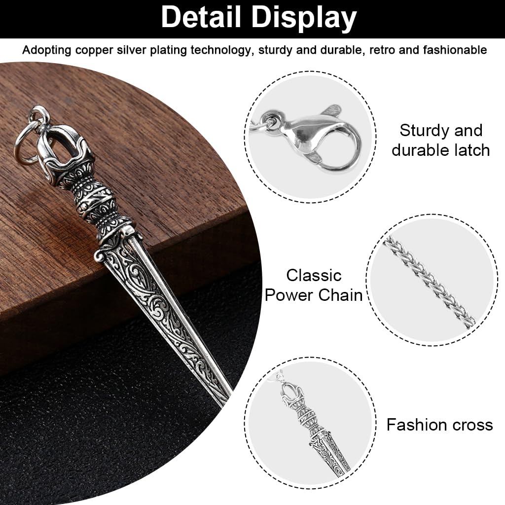 PROBEROS Necklace for Men featuring Vajra Dagger Pendant with Silver Chain | Gothic Gift