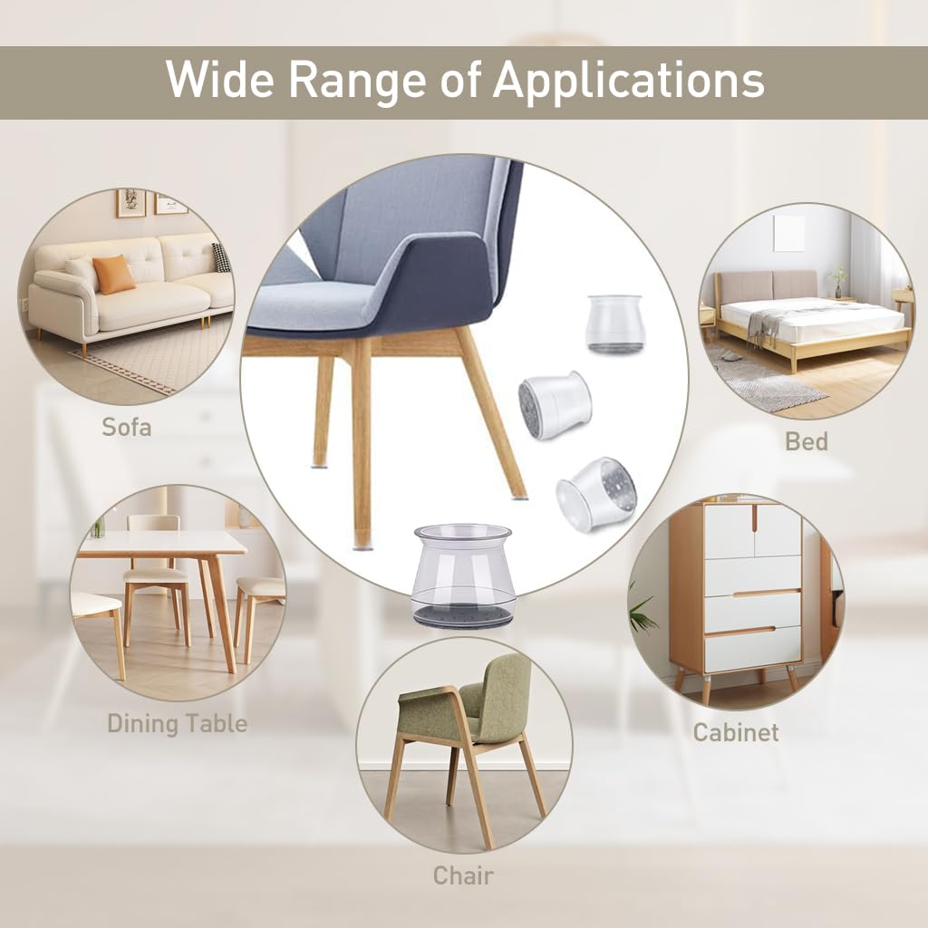 Supvox Silicone Chair Leg Protector for Furniture | 16pcs Fit 0.86–1.29 in with Felt Pad