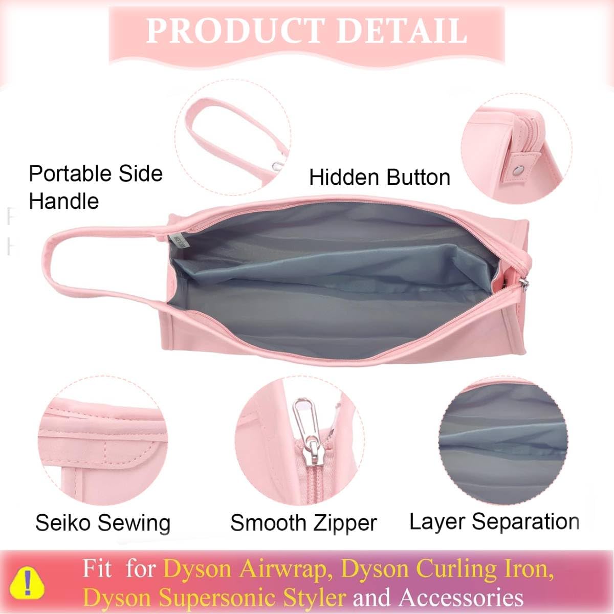 MAYCREATE® PU Leather Travel Case for Airwrap Styler Supersonic Hair Dryer, Waterproof Anti-Scratch Dustproof Shockproof Protection Portable Storage Bag Travel Gift Case, Pink