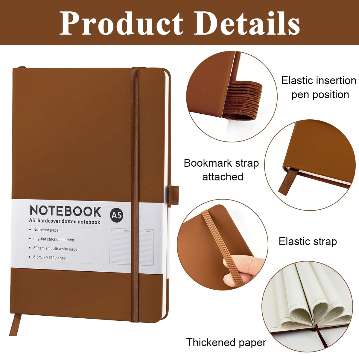 Climberty A5 Leather Notebook for Office and Travel with Strap and 192 Pages | Includes Stickers