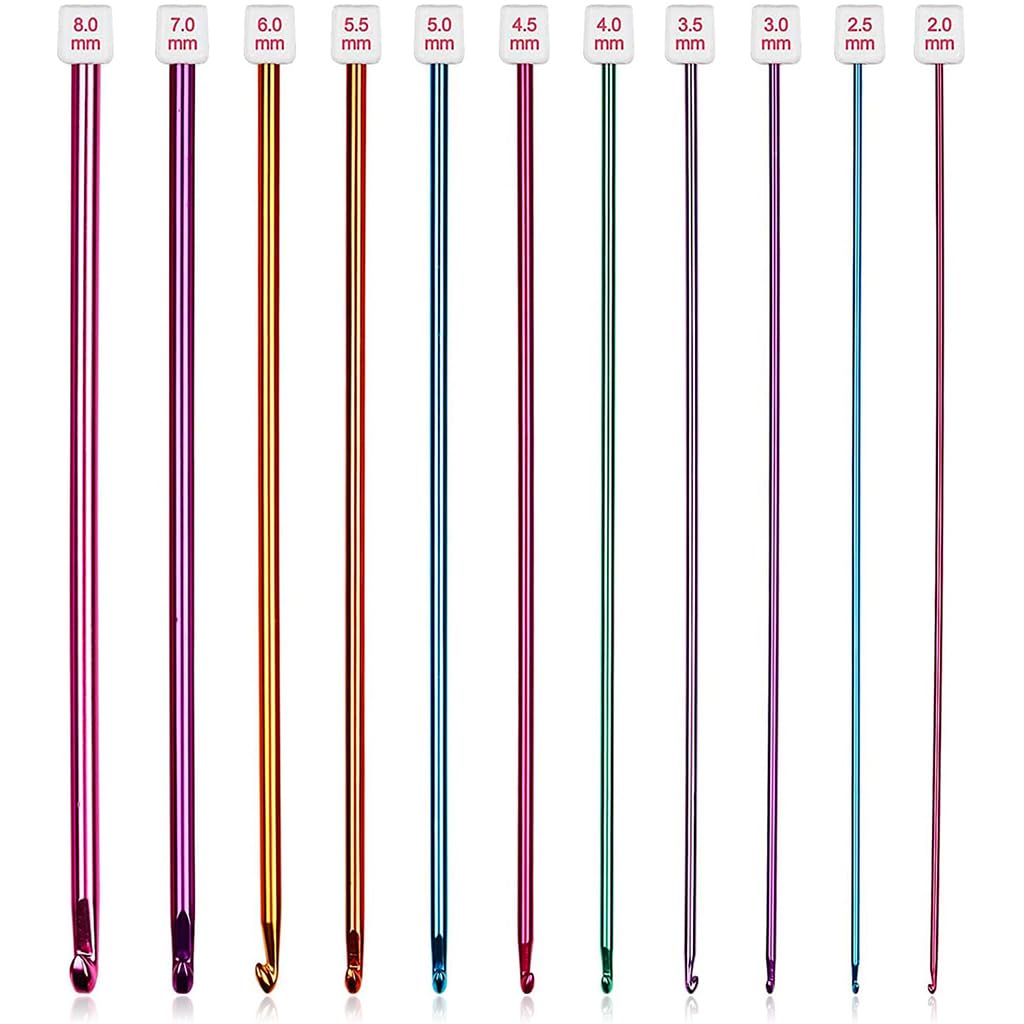 HASTHIP® 11PCS Long Crochet Hook Set, 2.0-8mm Aluminum Knitting Needles Set Crochet Hooks, Beginners Metal Multicolour Knitting Tools Set Knitting & Crochet Supplies for Beginners