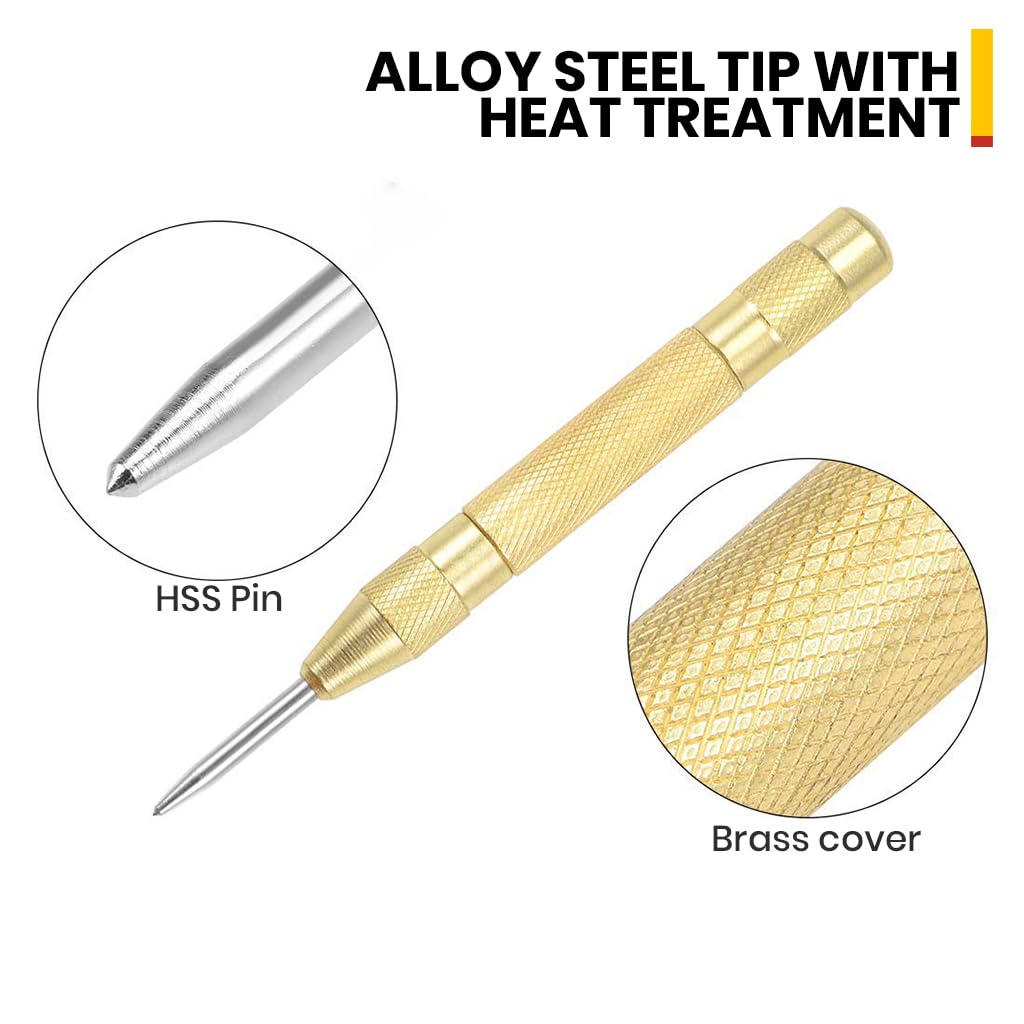 Serplex Automatic Center Punch for Metal Wood Plastic and Glass featuring Spring Loaded Mechanism | Easy One Handed Operation for DIY and Professionals