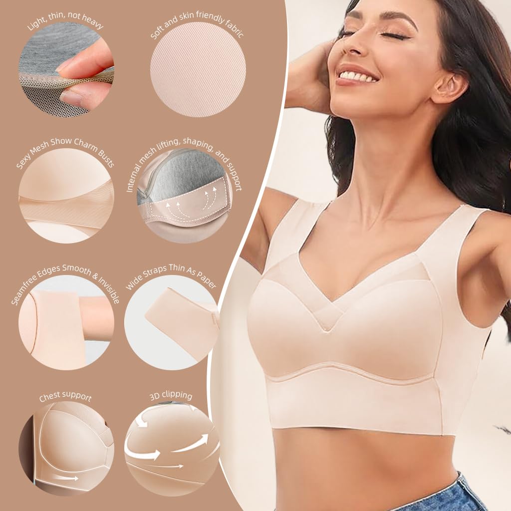 PALAY Seamless Bra for Women with 0.2cm Ice Silk Fabric and Wireless 360° Stretch | XXL