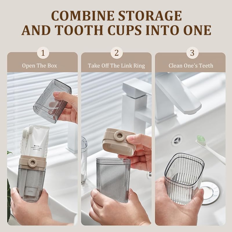HASTHIP Toothbrush Travel Case for Trips and Camping with 2 in 1 Cup Design | Beige and Clear