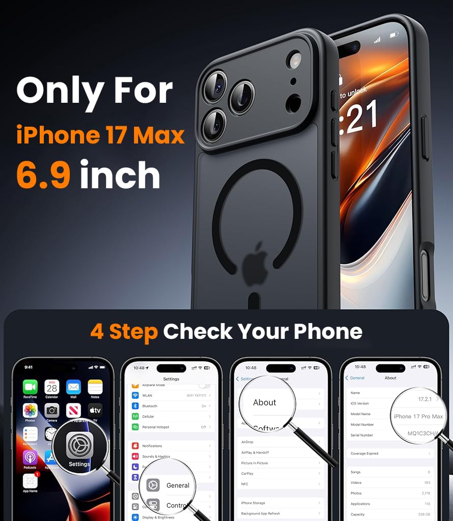 ZORBES iPhone 17 Pro Max Case with Magnetic Ring and Camera Lens Protection | Matte TPU Cover