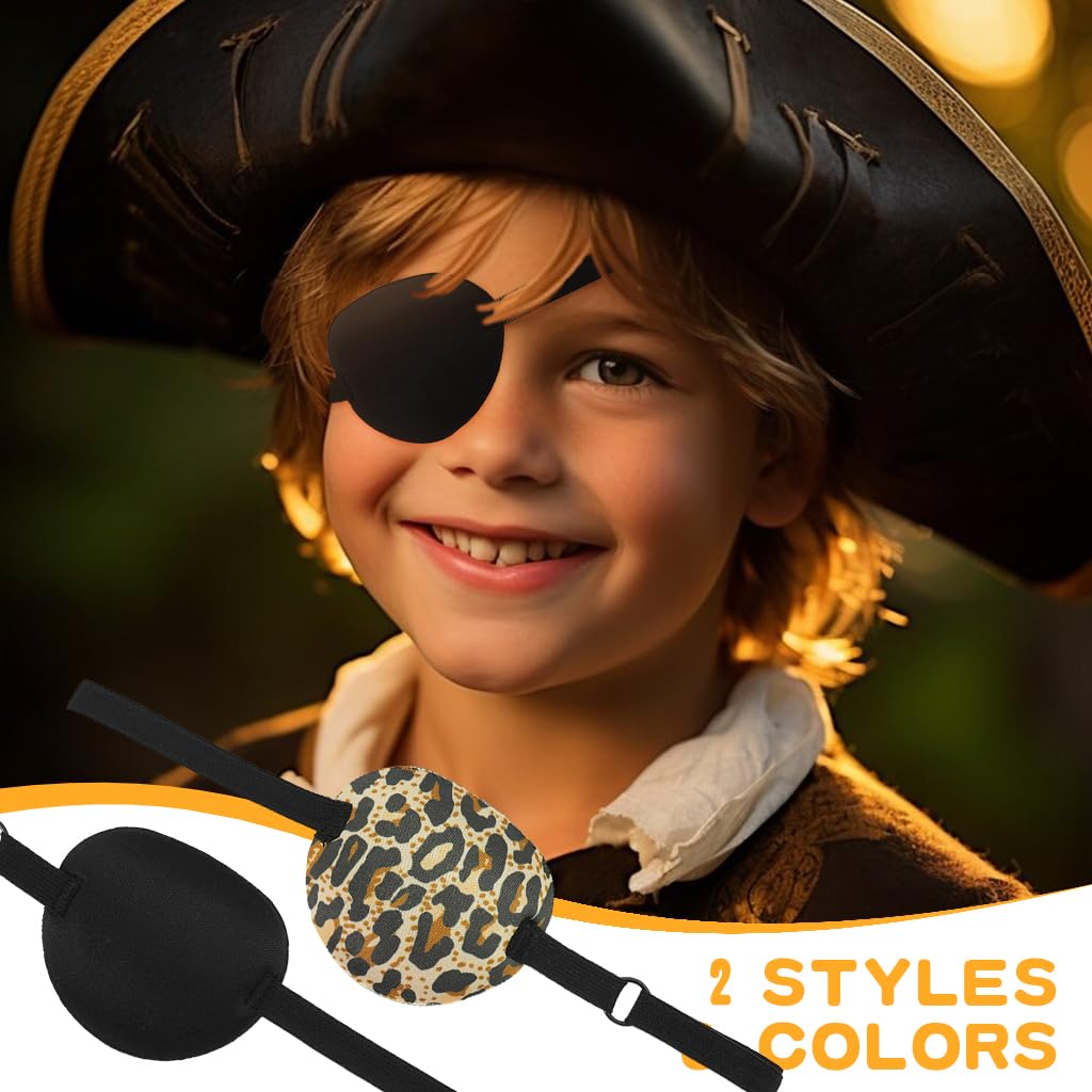 ZIBUYU Eye Patches for Lazy Eye with Adjustable Strap and 3D Soft Fabric | 2Pcs Black and Leopard Print