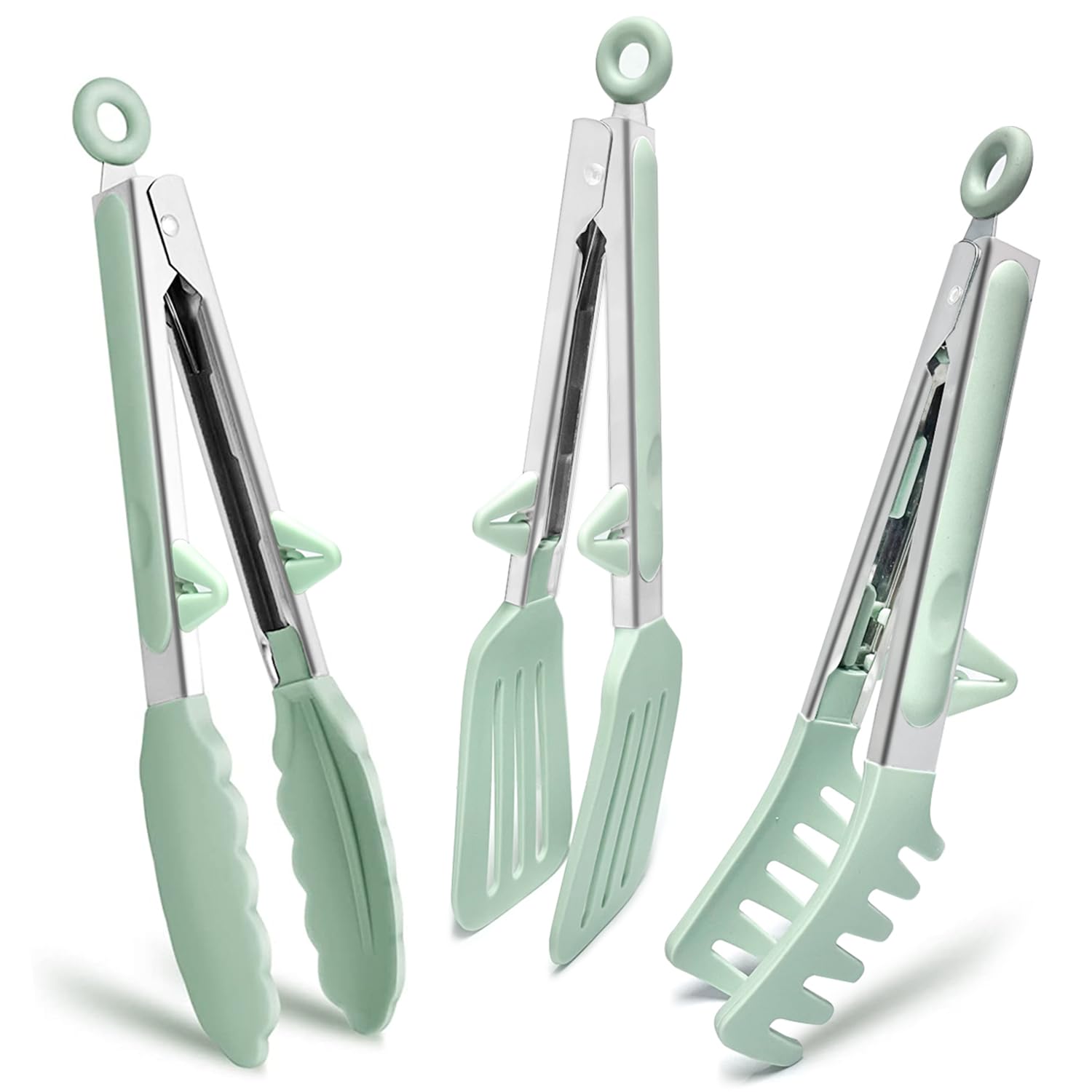 ZIBUYU® 9'' Kitchen Tongs Spaghetti Tong, Slotted Tong & Utility Serving Cooking Tong, Intergrated Riser Design & Hanging Loop, Food Grade Silicone Heat-Resistant Kitchen Tongs, Pack of 3