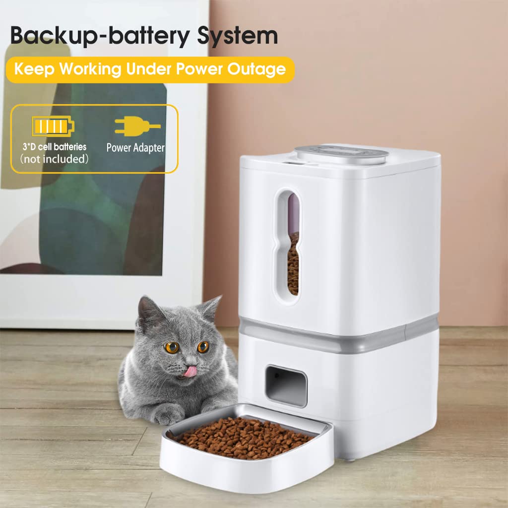 Qpets® 7L Automatic Dog Cat Feeder Pet Feeder with Bowl Programmable Time and Quantition, Cat Food Dispenser with 4 Meals Auto Feeding, Voicemail Recording