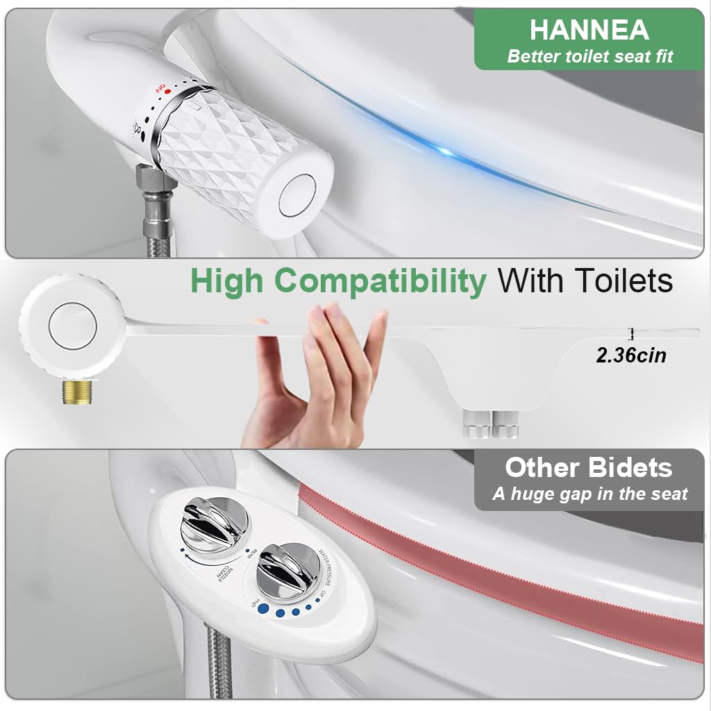 HANNEA Bidet Attachment for Toilet with Dual Nozzles and Adjustable Water Pressure | Easy to Install 8–21 cm Fit
