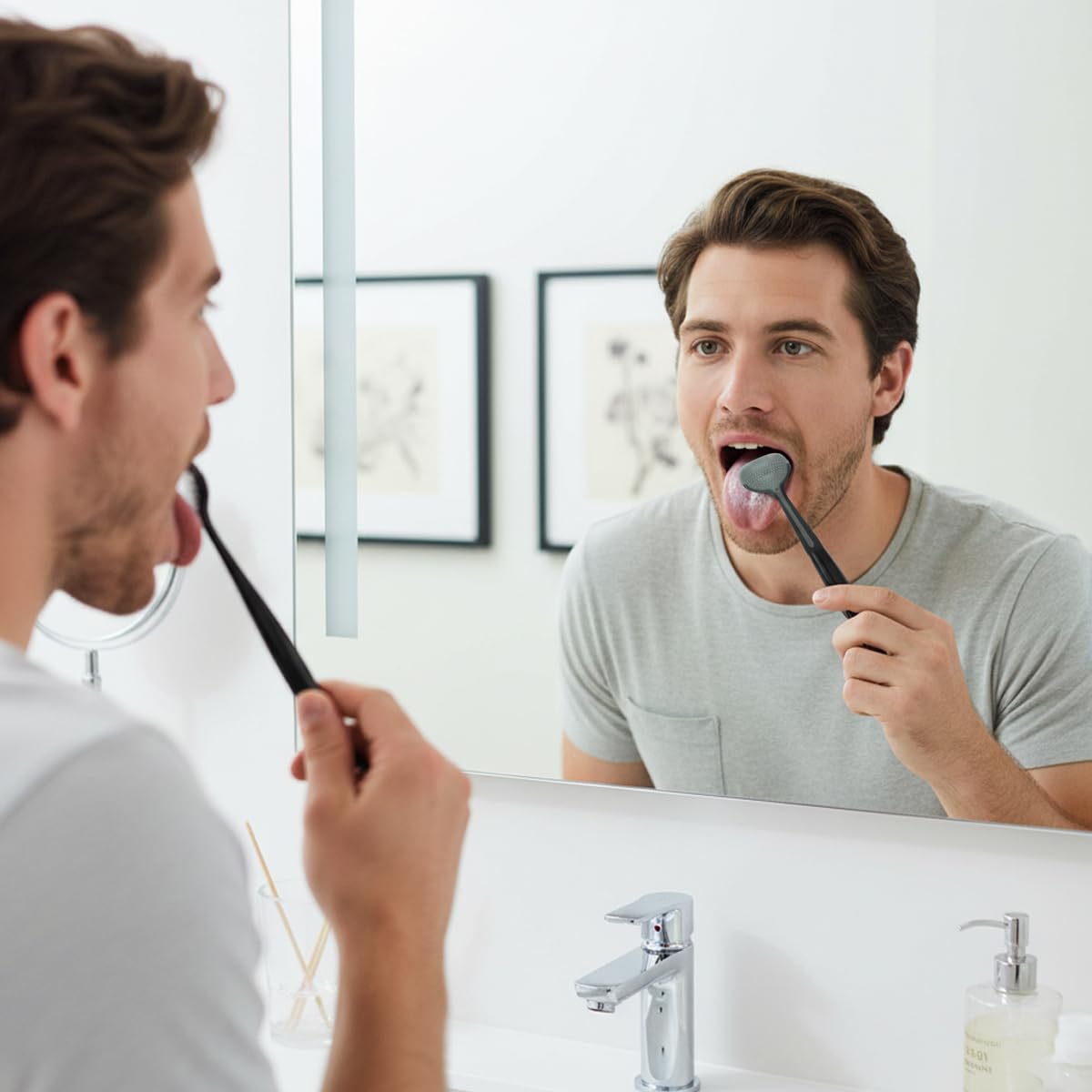 HANNEA Tongue Scraper Cleaner for Fresh Breath with 3 in 1 Double Head Design | Soft Bristles and Nubs