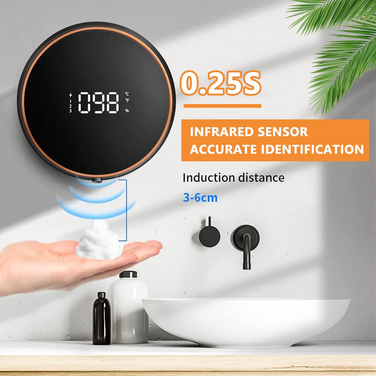 Supvox® Auto Soap Dispenser LCD Soap Foamer Dispenser Adjustable Time No-Touch Wall Soap Foam Dispenser 280ml Hand Wash Soap Foamer Handwash Dispenser for Kitchen Bathroom Office Public Area