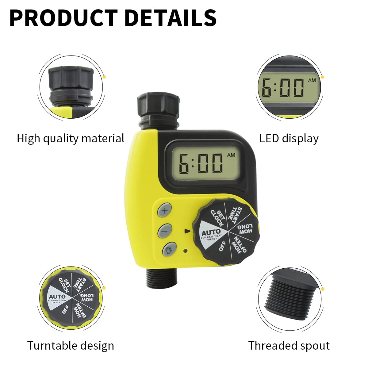 HASTHIP Drip Irrigation Timer for Garden Farm with Quick Connector, Irrigation Water Timer Programmable Timer, Automatic Watering System, IP65 Waterproof Digital Irrigation Timer System for Lawns