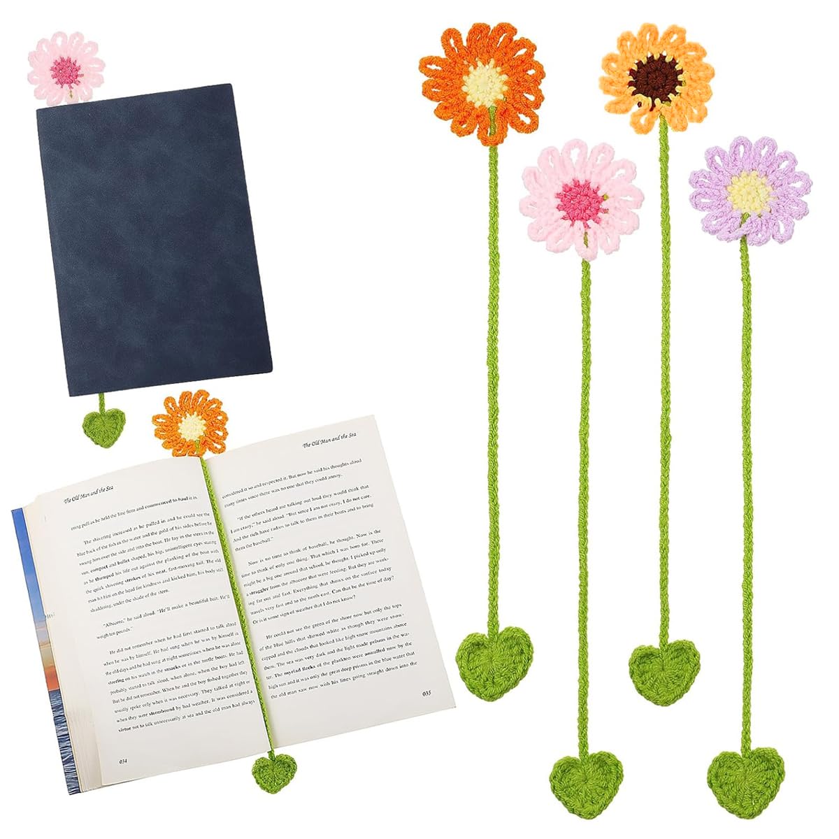 OFIFO Crochet Flower Bookmarks Set for Reading and Study with Handmade Daisy Design | 4Pcs