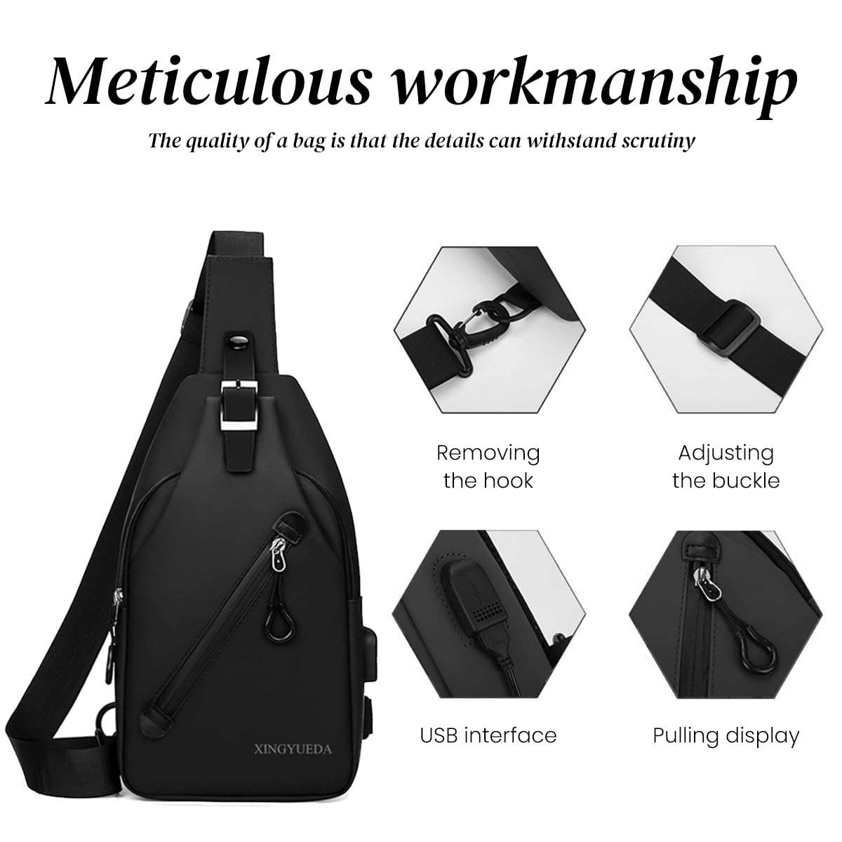 GUSTAVE Sling Bag for Men with Adjustable Strap and Anti Theft Buckle 16×7×32cm Black