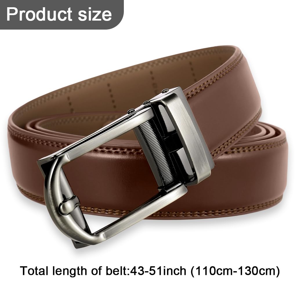 Zibuyu Belts for Men featuring Auto Lock Sliding Buckle with 110 130cm Adjustable Fit | Brown Leather Gift Choice