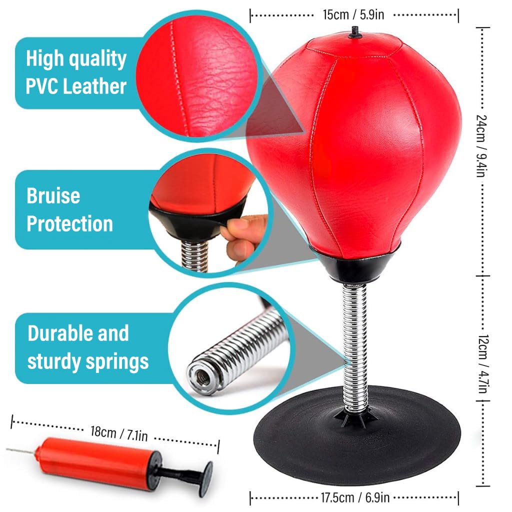 Proberos® Desk Punching Ball Auto Bouncing Back Pressure Relieve Toy Strong Suction Cup Free Standing Punching Boxing Ball Toy, 36cm Height, 15cm Diameter