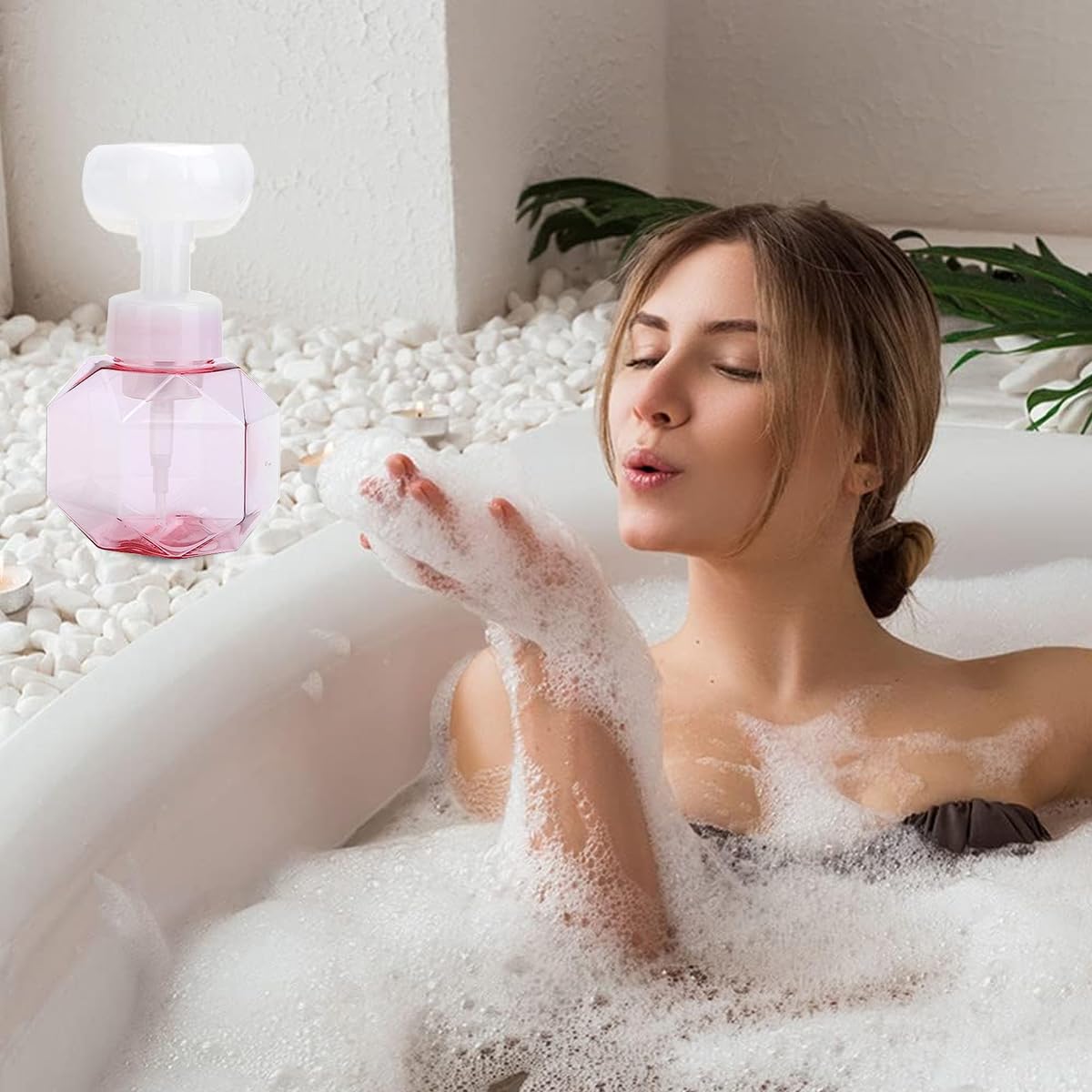 MAYCREATE Foaming Soap Dispenser for Bathroom and Kitchen featuring Flower Pump | 2 Pack 300ml BPA Free PETG Bottles