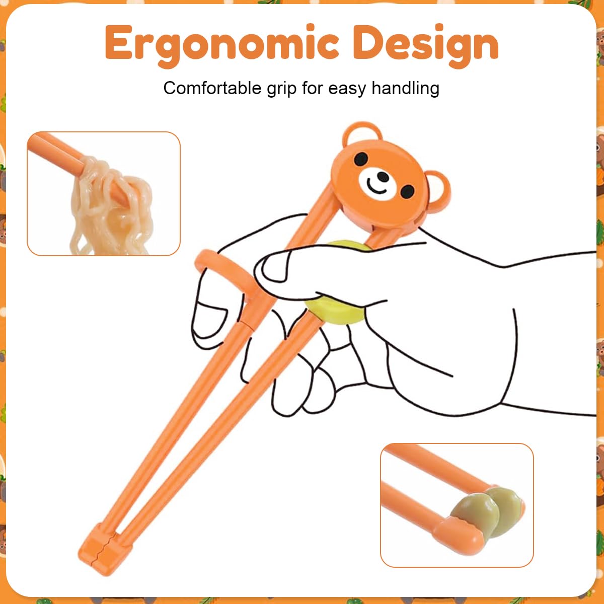 SNOWIE SOFT Training Chopsticks for Kids with Hinged Design and Anti Slip Tips | 3 Pairs BPA Free Self Feeding Set for Ages 3 7