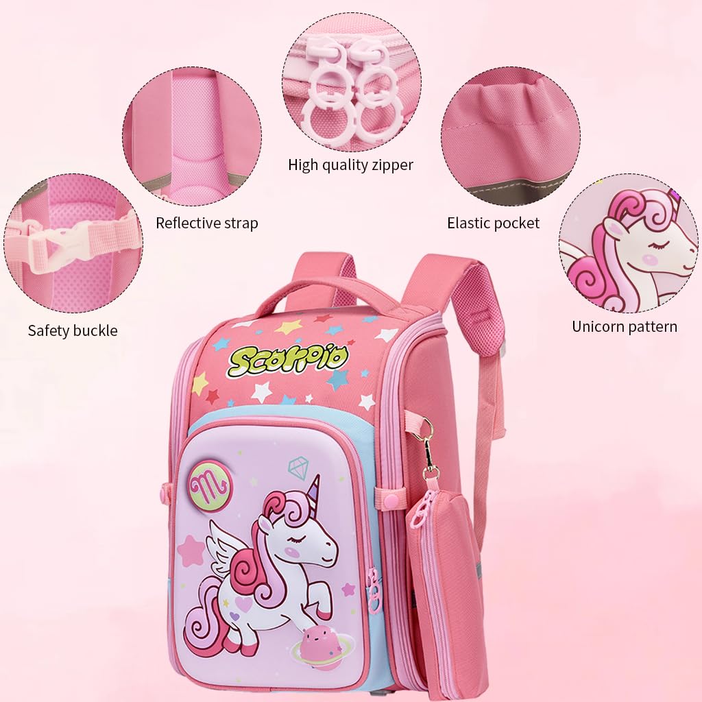 PALAY® School Backpack for Girls, Unicorn Cartoon School Backpack Girls Backpack for School, Travel, Camping, Burden-relief School Backpack for Kids 6-12 Years Old