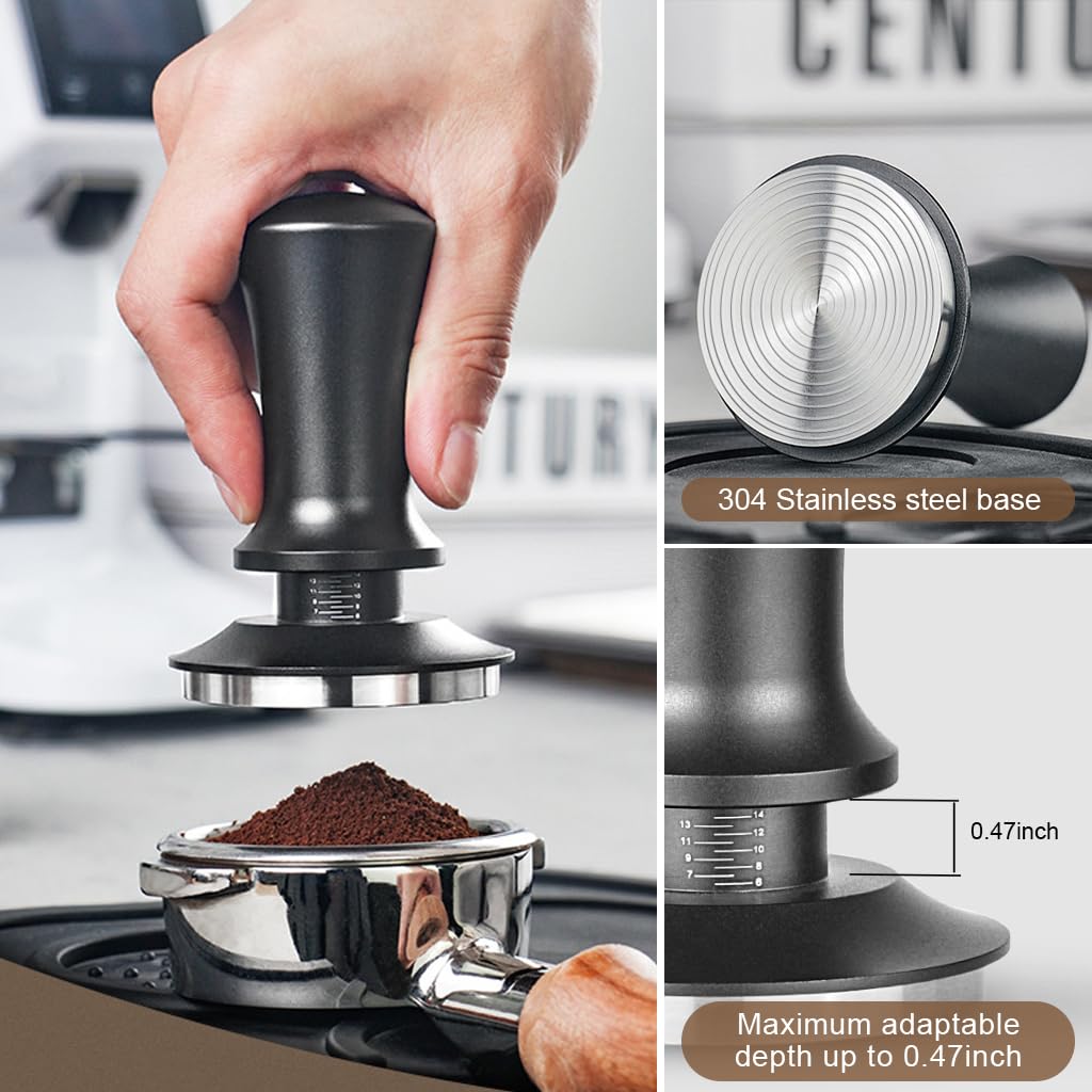 Supvox 51mm Espresso Tamper Premium Barista Coffee Tamper with Calibrated Spring Loaded, Flat Stainless Steel Base Tamper for Espresso Machine(Black)