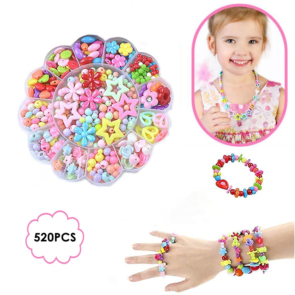 HANNEA® Floral Beads for Bracelet Making Girls Colorful Beads for Bracelet, Necklace, Hair Band, Ring Children's Self-Made Beads for DIY Craft, Jewelry Making Girls (Over 6 Years Old) - 520 Pieces