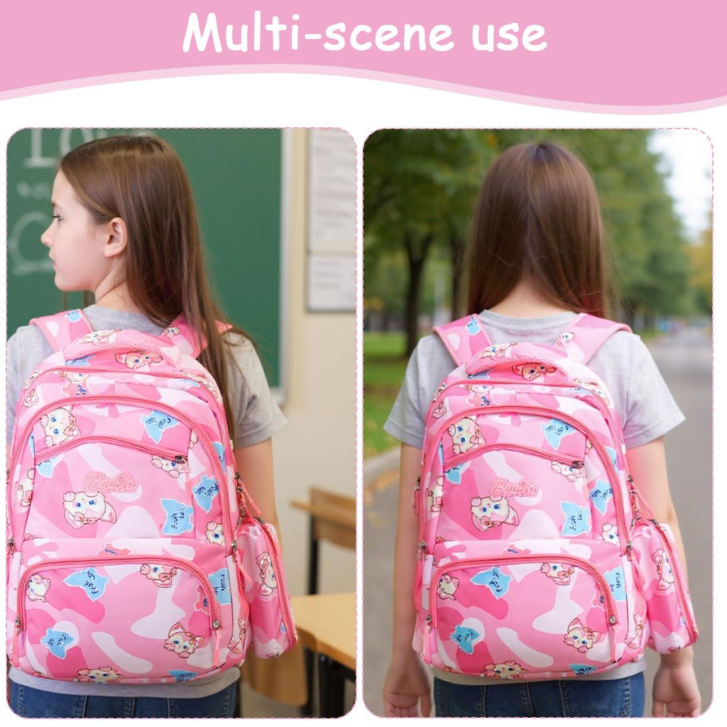 ZIBUYU Cute Girls School Backpack for Kids with Pencil Case and Lunch Box Compartment | Pink Unicorn Design for Ages 6–12
