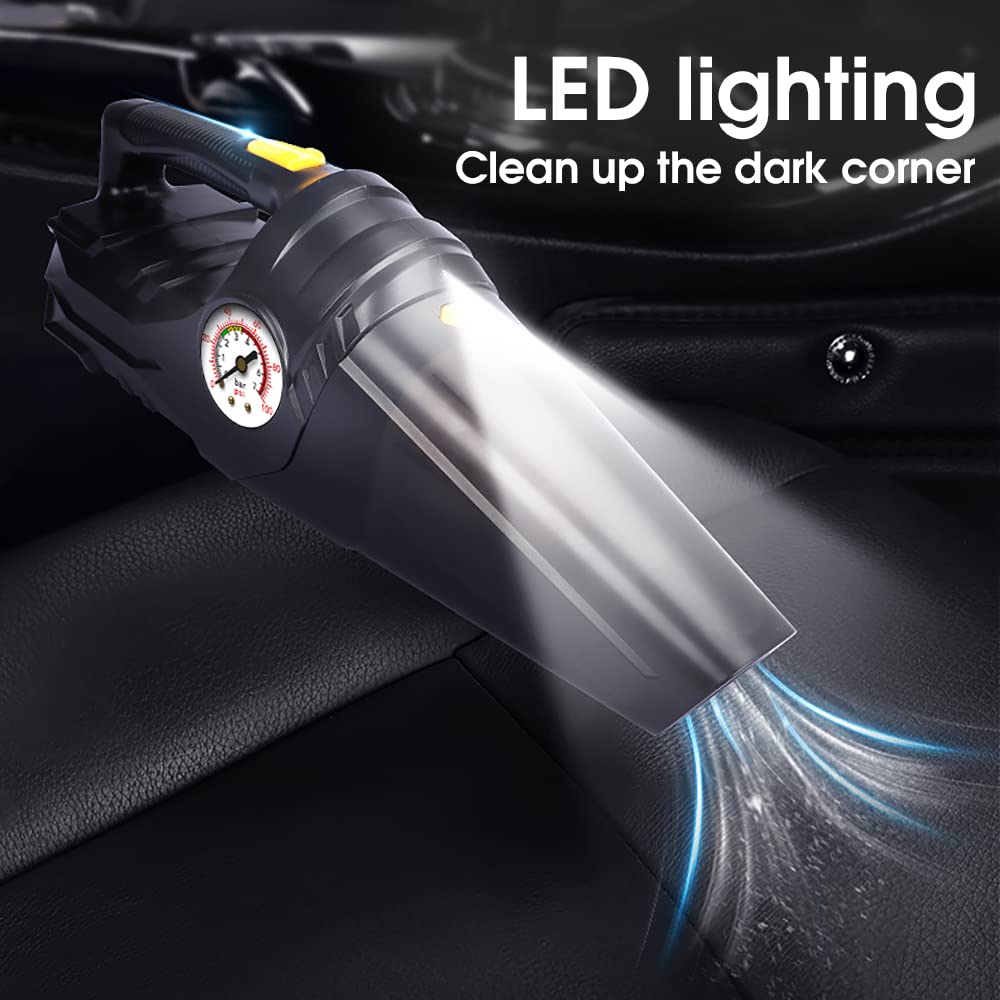 ZORBES Car Vacuum Cleaner for Car and Home with 6000PA Suction and Built‑in Air Compressor | LED Light and Washable HEPA Filter