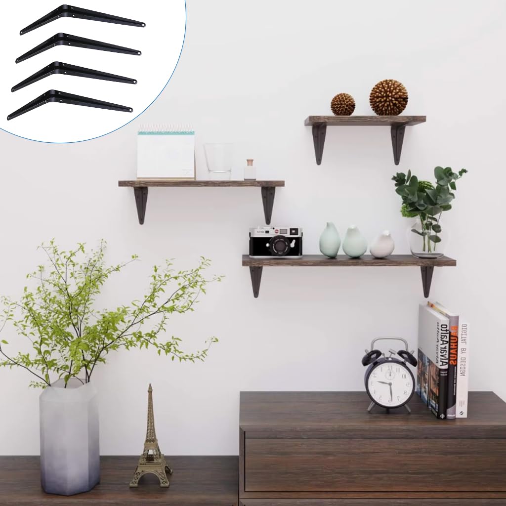 HASTHIP Wall Shelf Brackets for Shelving and Storage with Pre-Drilled Holes 10x12 in Steel Pack of 4