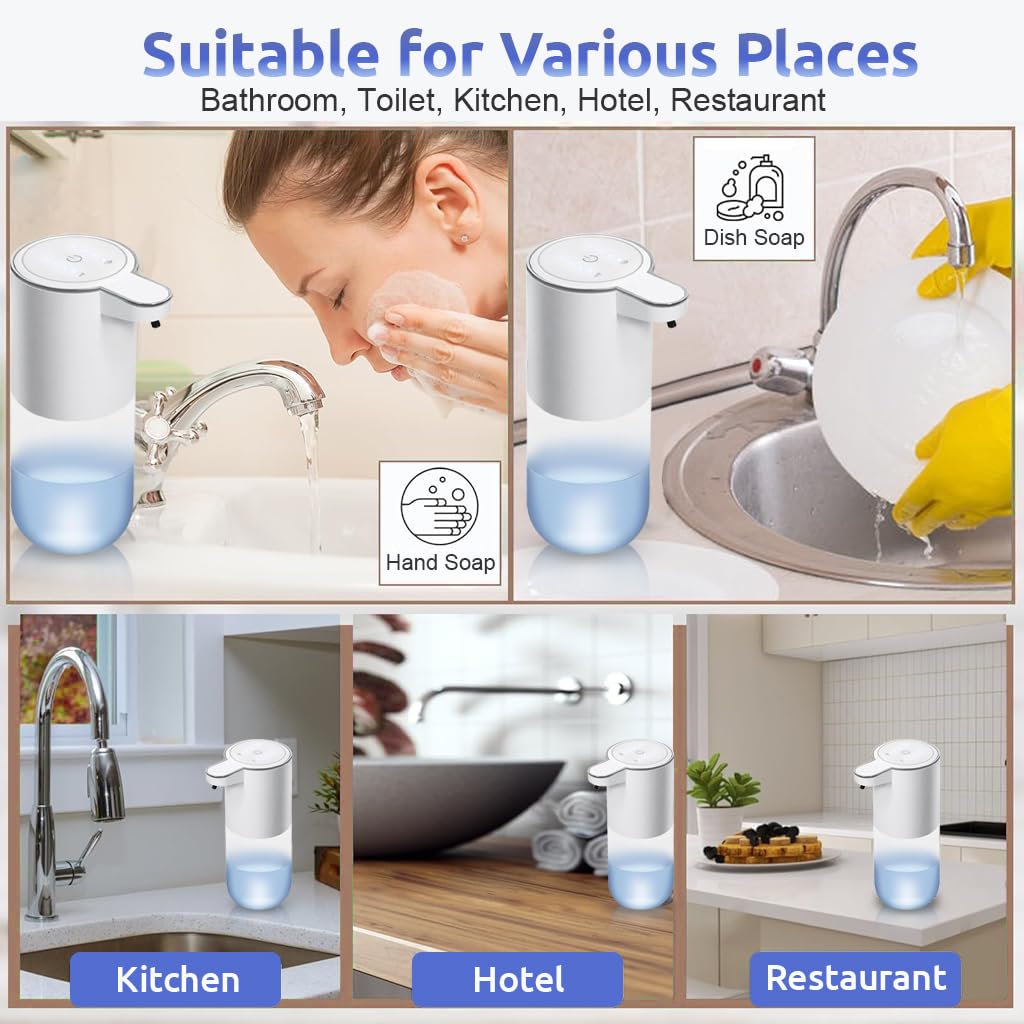 Supvox Automatic Soap Dispenser for Kitchen and Bathroom with 400ml Capacity featuring 4 Mode Adjustable Output | USB Rechargeable Sensor Design