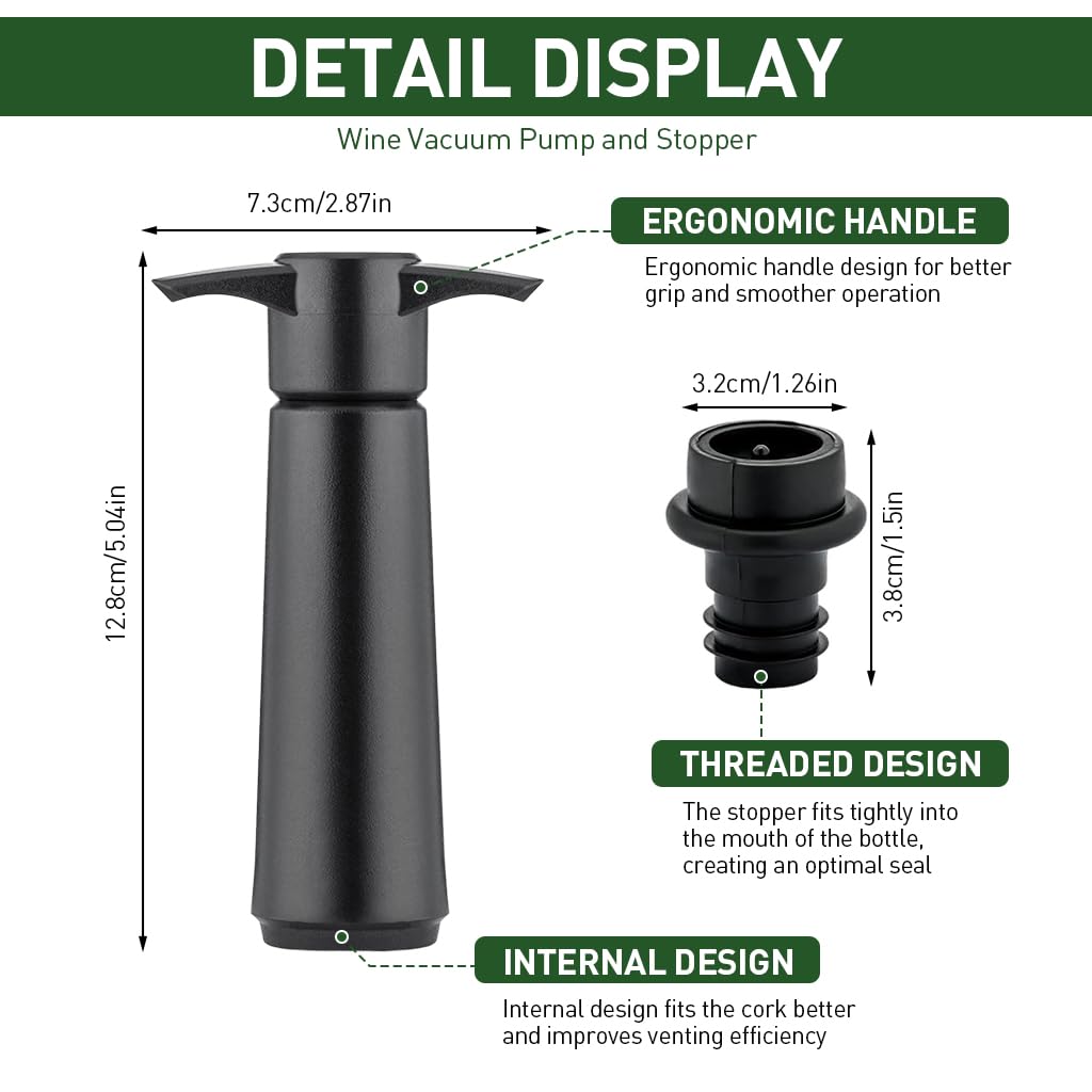 HASTHIP Wine Vacuum Pump with 4 Silica Gel Stoppers for Universal Bottle Sealing | Black