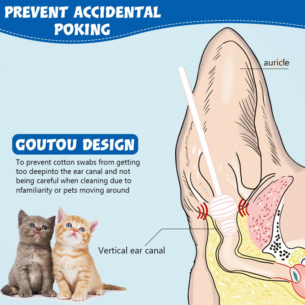 Qpets Pet Ear Cleaning Buds for Cats and Dogs with Dual Gourd Heads 56 pcs Cotton Swabs | Safe Ear Hygiene