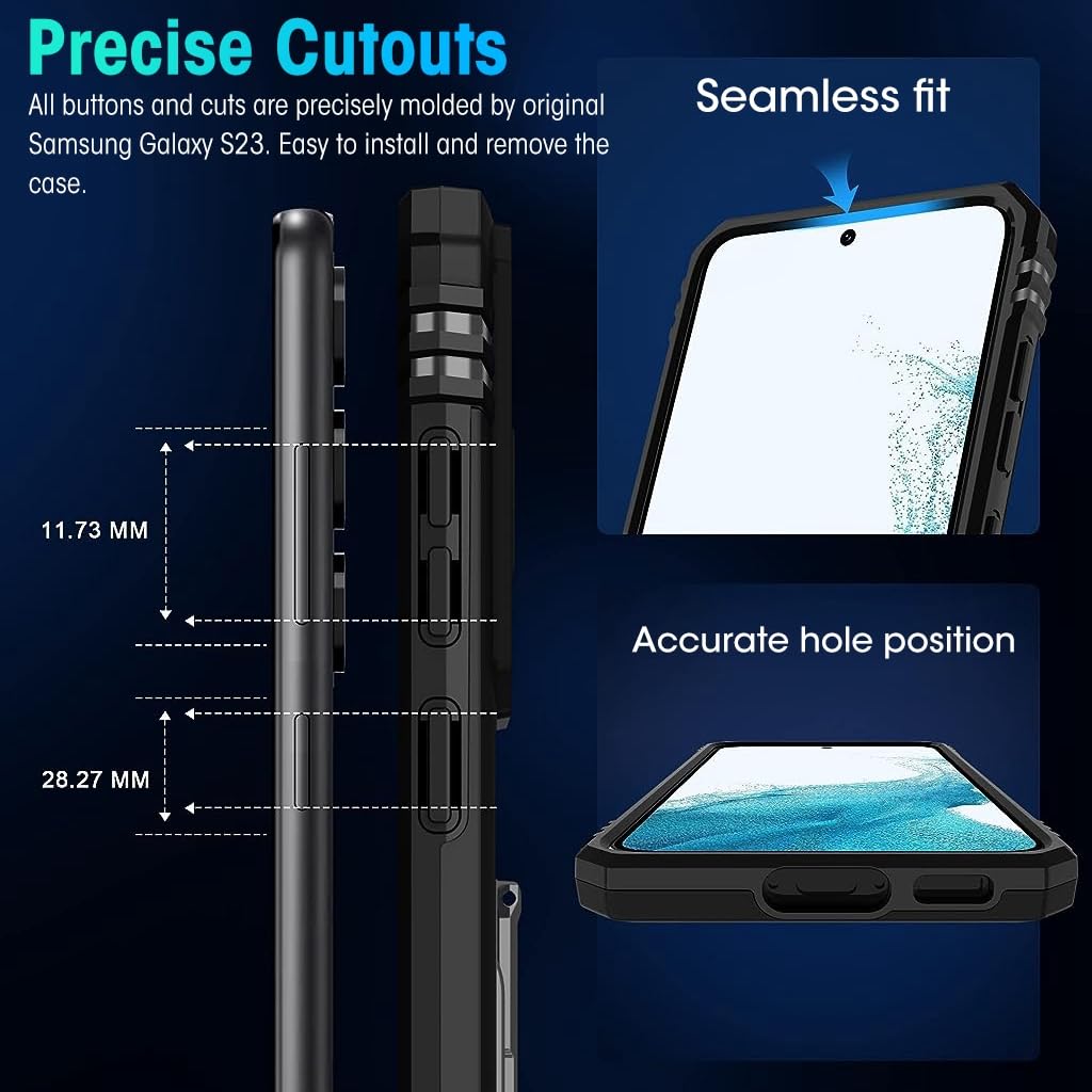 ZORBES Phone Case for Samsung Galaxy S23 with 360° Rotatable Kickstand and Sliding Camera Cover | Black PC TPU 2 PCS Anti Scratch Protection
