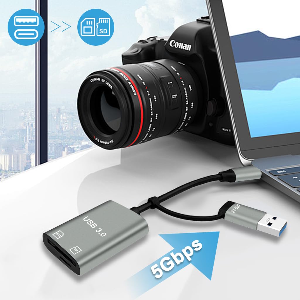ZORBES USB 3.0 OTG Card Reader with Dual USB and Type C Connectors for SD and TF Cards | High-Speed Data Transfer for Android and Laptop