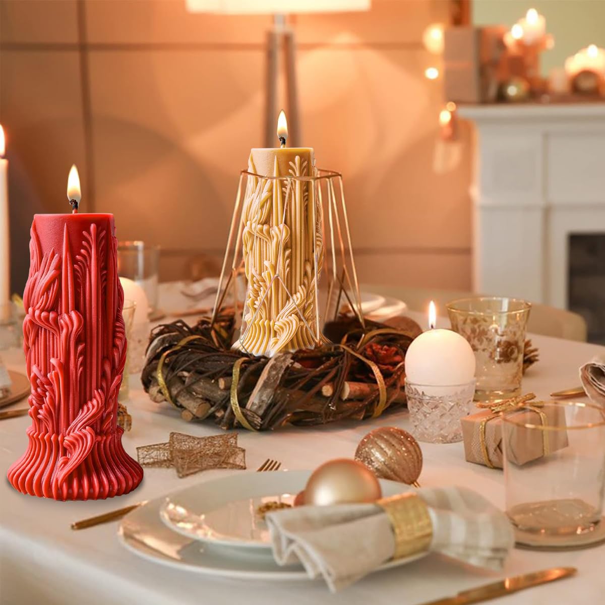 HASTHIP Cylindrical Candle Mold for DIY 3D Resin Wax Candles featuring Silicone Embossed Design