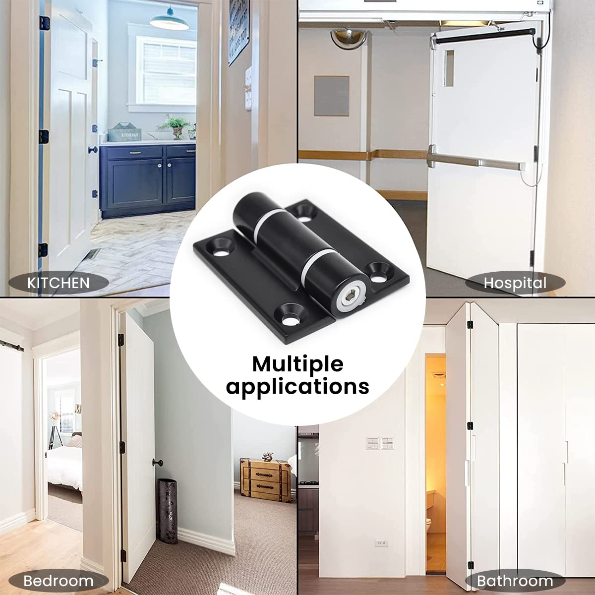 HASTHIP Door Hinges for Interior Doors with Adjustable Spring Resistance and 6.5×5.5cm Zinc Alloy Design | Black Finish